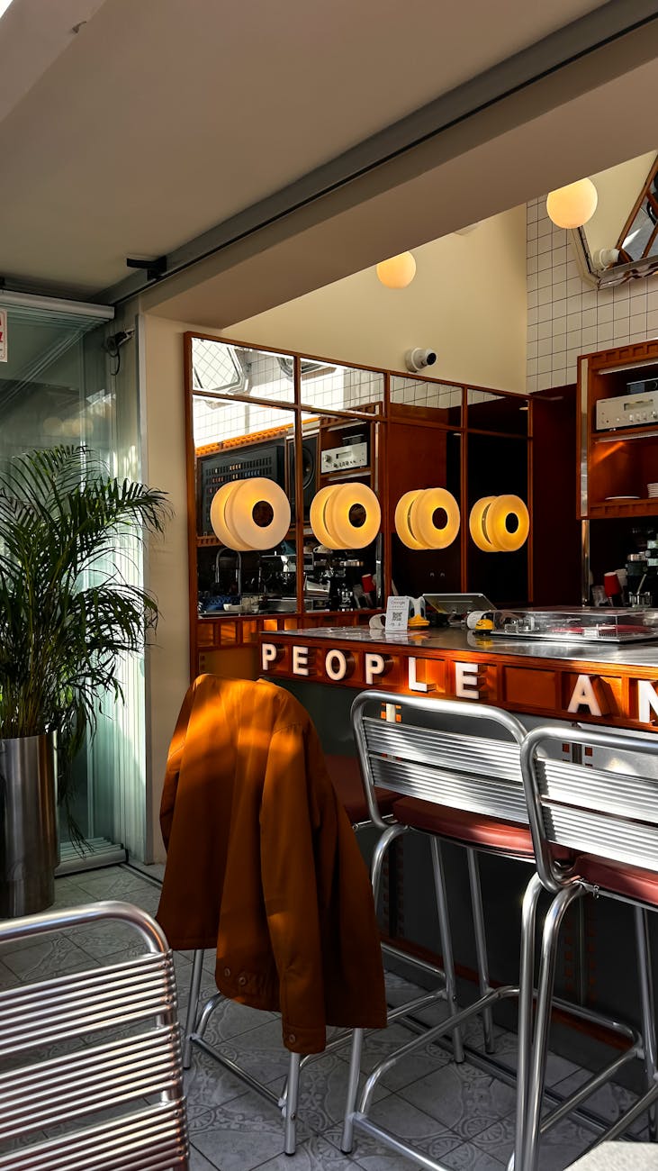 modern cafe interior with retro decor