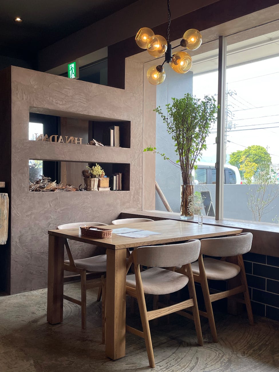 table and chairs inside a restaurant